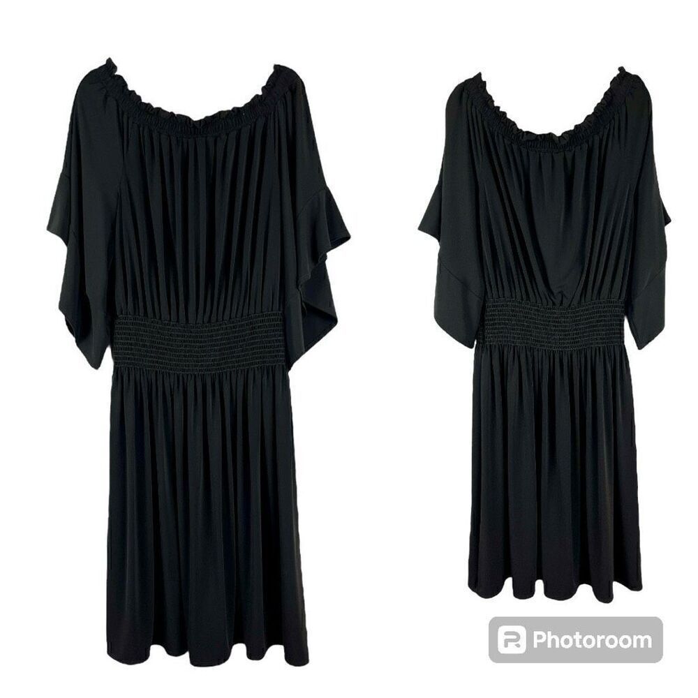 Ashley Stewart Black Off The Shoulder Blouson Dress 22/24